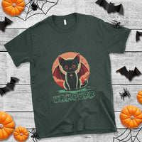 Dark forest green t-shirt with cartoon vampire cat graphic and VAMPURR text