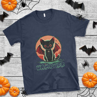 Navy t-shirt with cartoon vampire cat graphic and VAMPURR text