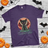 Purple t-shirt with cartoon vampire cat graphic and VAMPURR text