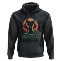 Black vampire cat hoodie with front hood and graphic print, kangaroo pocket
