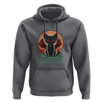 Charcoal vampire cat hoodie with front hood and graphic print, kangaroo pocket