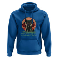 Royal blue vampire cat hoodie with front hood and graphic print, kangaroo pocket