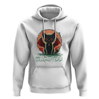 White vampire cat hoodie with front hood and graphic print, kangaroo pocket