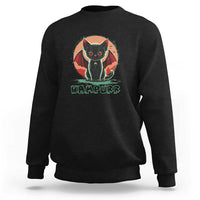 Black vampire cat sweatshirt with “VAMPURPK” graphic and bat wings, crewneck.