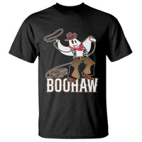 Black western graphic T-shirt with cowboy ghost and 'BOOHAW' print