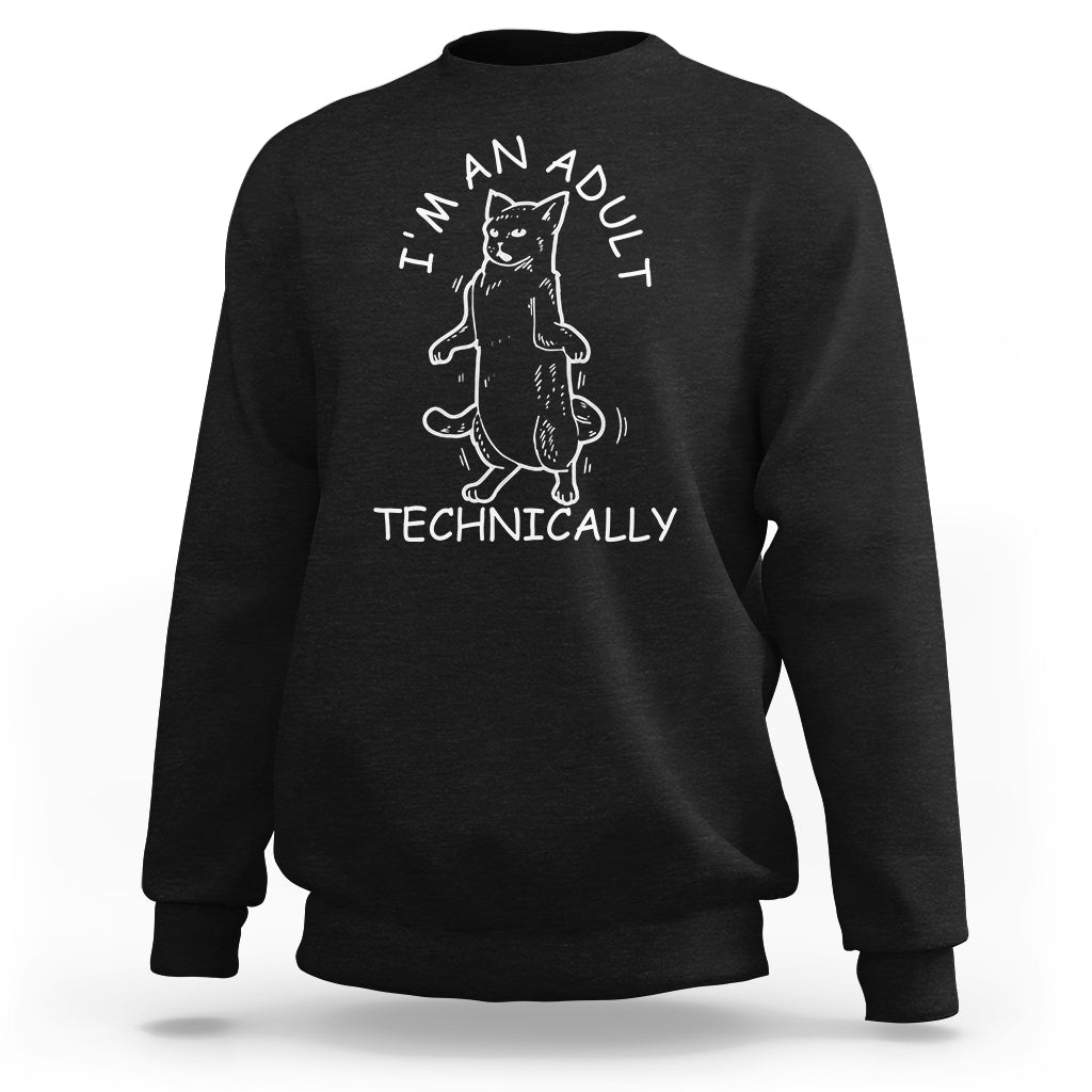 Black crewneck sweatshirt with cat tech graphic and text