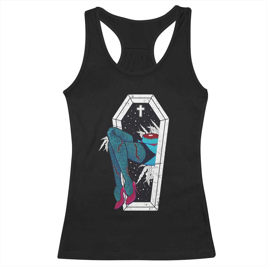 Creepy Halloween Racerback Tank Top Sexy Zombie Legs Flash Tattoo Coffin