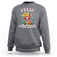 Charcoal Christmas sweatshirt with dabbing snowman graphic reading “FELIZ NAVIDAD”.