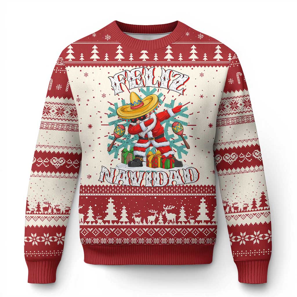 Mexico Xmas Ugly Christmas Sweater Feliz Navidad Dabbing Spanish Sombrero - Wonder Print Shop