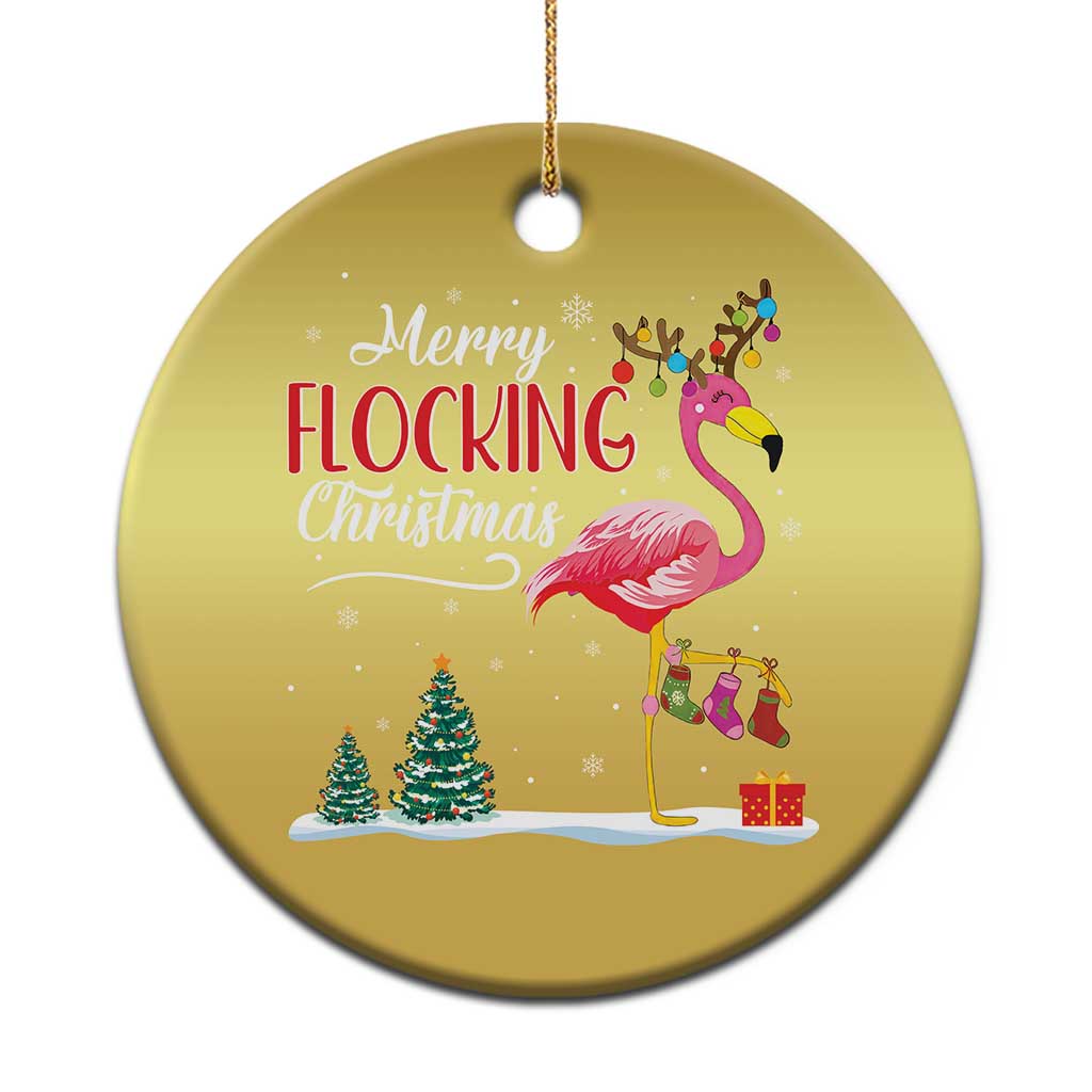 Merry Flocking Xmas Pink Flamingo Christmas Ornament - Wonder Print Shop