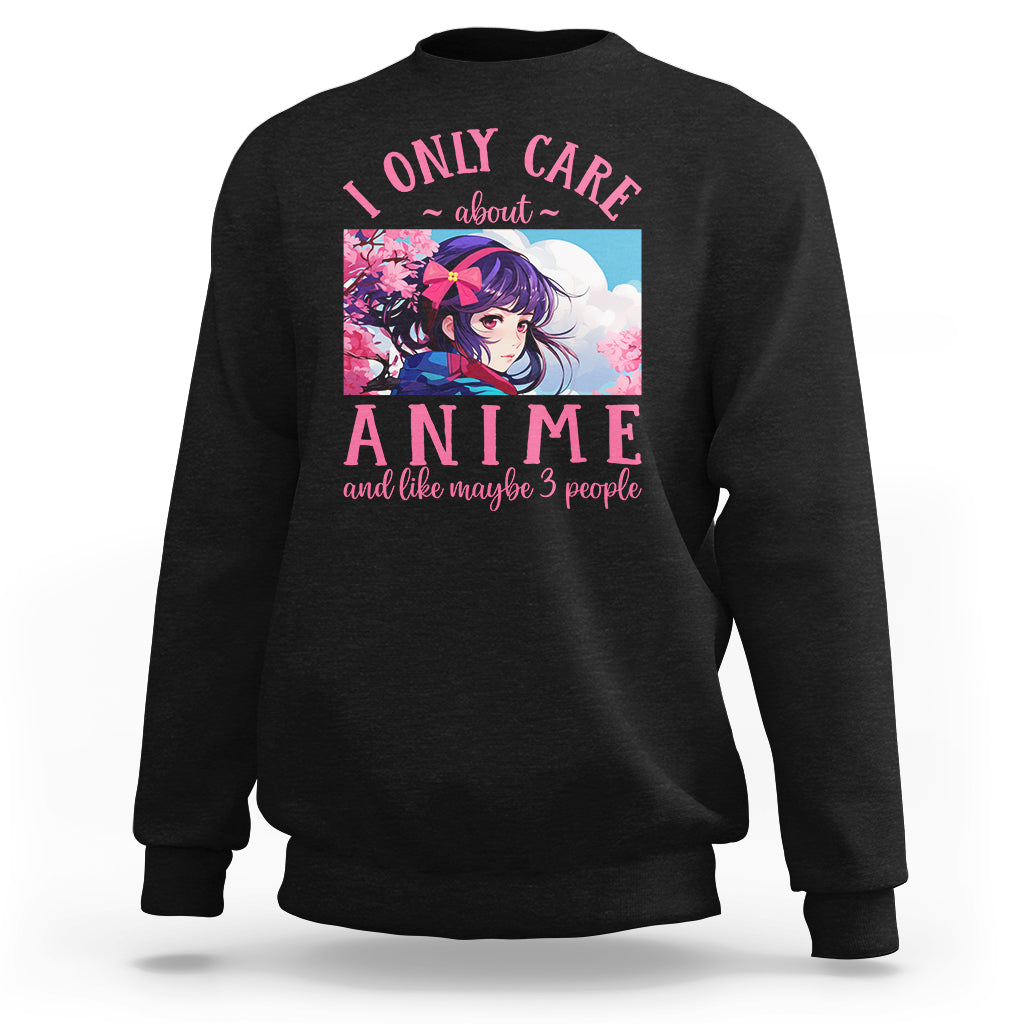 Black crewneck sweatshirt with front anime graphic print and crew neck design