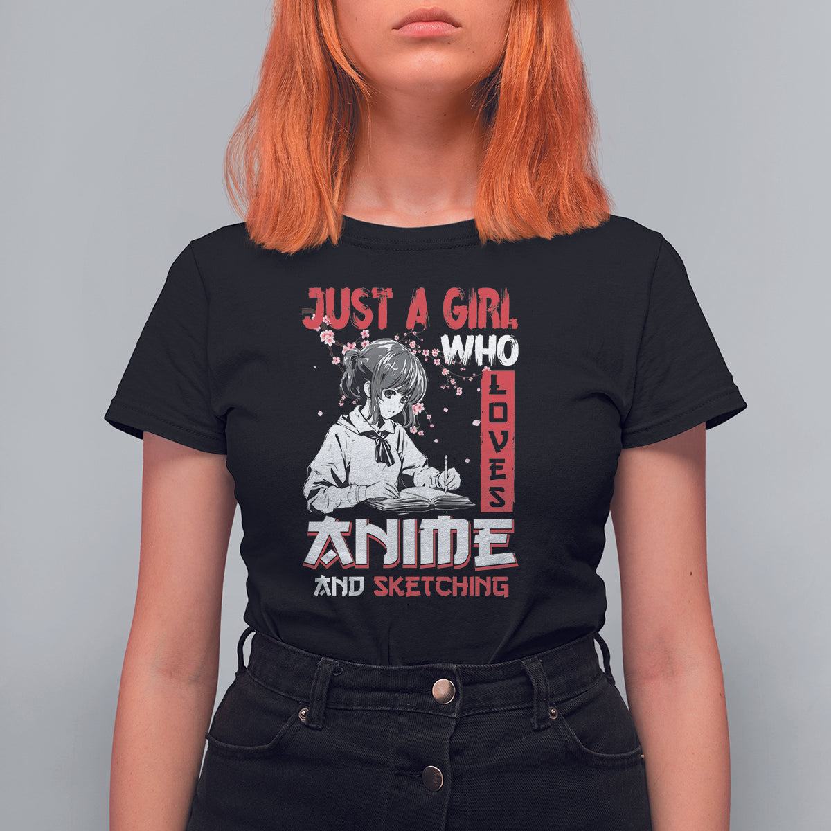 Just A Girl Who Loves Anime And Sketching T Shirt For Women Japan Sakura Cherry  Blossoms - Wonder Print Shop