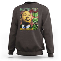 Charcoal MLK Day sweatshirt with front portrait graphic and “I HAVE A DREAM” text