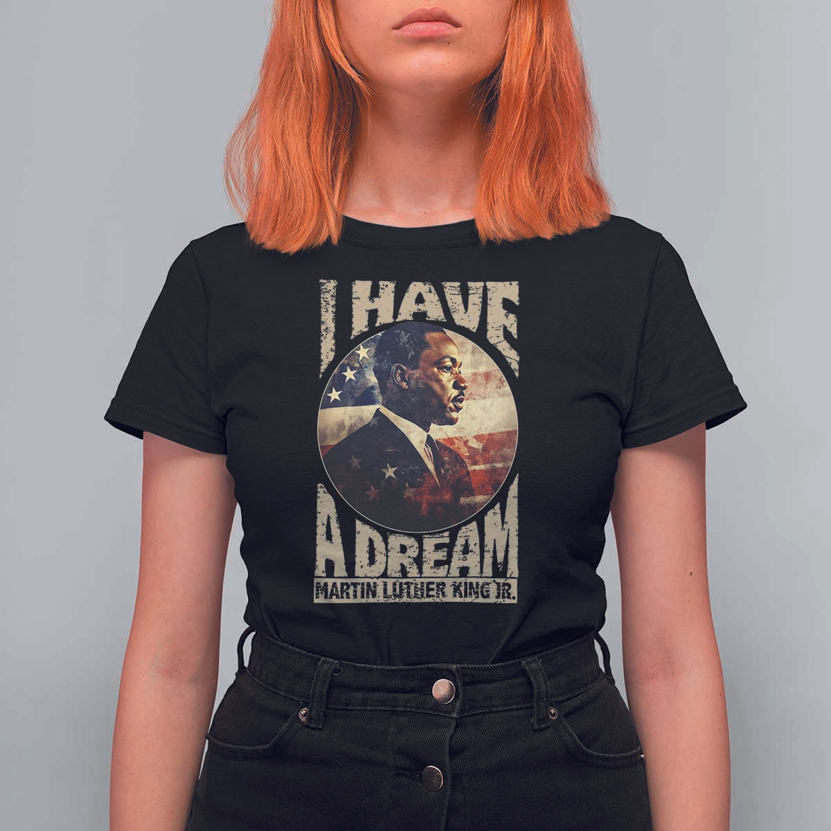 Martin Luther King Jr T Shirt For Women I Have A Dream American Flag MLK Day Black History