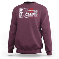 Maroon crewneck sweatshirt with front graphic print in red and white