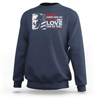 Navy crewneck sweatshirt with front graphic print in red and white
