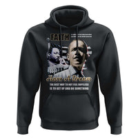 Men's black hoodie with front portrait graphic and “Have a Dream” text