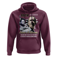 Men's maroon hoodie with front portrait graphic and “Have a Dream” text