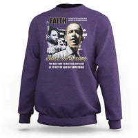 Purple crewneck sweatshirt with MLK 'Faith' graphic and 'Have a Dream' text