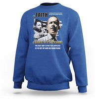 Royal blue crewneck sweatshirt with MLK 'Faith' graphic and 'Have a Dream' text