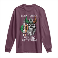 Maroon long-sleeve crewneck shirt with Viking skull graphic on front