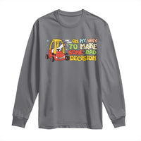Charcoal gray long-sleeve T-shirt with cartoon goose and yellow novelty text graphic