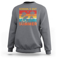 Charcoal crewneck sweatshirt with “School’s Out for Summer” beach graphic on front
