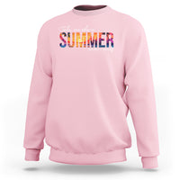 Light pink crewneck sweatshirt with colorful 'SUMMER never ends' graphic on chest