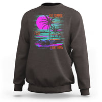 Dark chocolate crewneck sweatshirt with neon palm tree graphic print