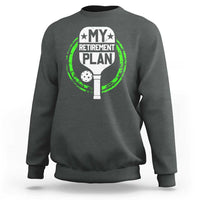 Heather gray crewneck sweatshirt with green pickleball retirement graphic on chest.
