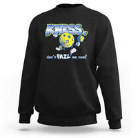 Black crewneck sweatshirt with pickleball pickle graphic and text “don’t FAIL me now!”