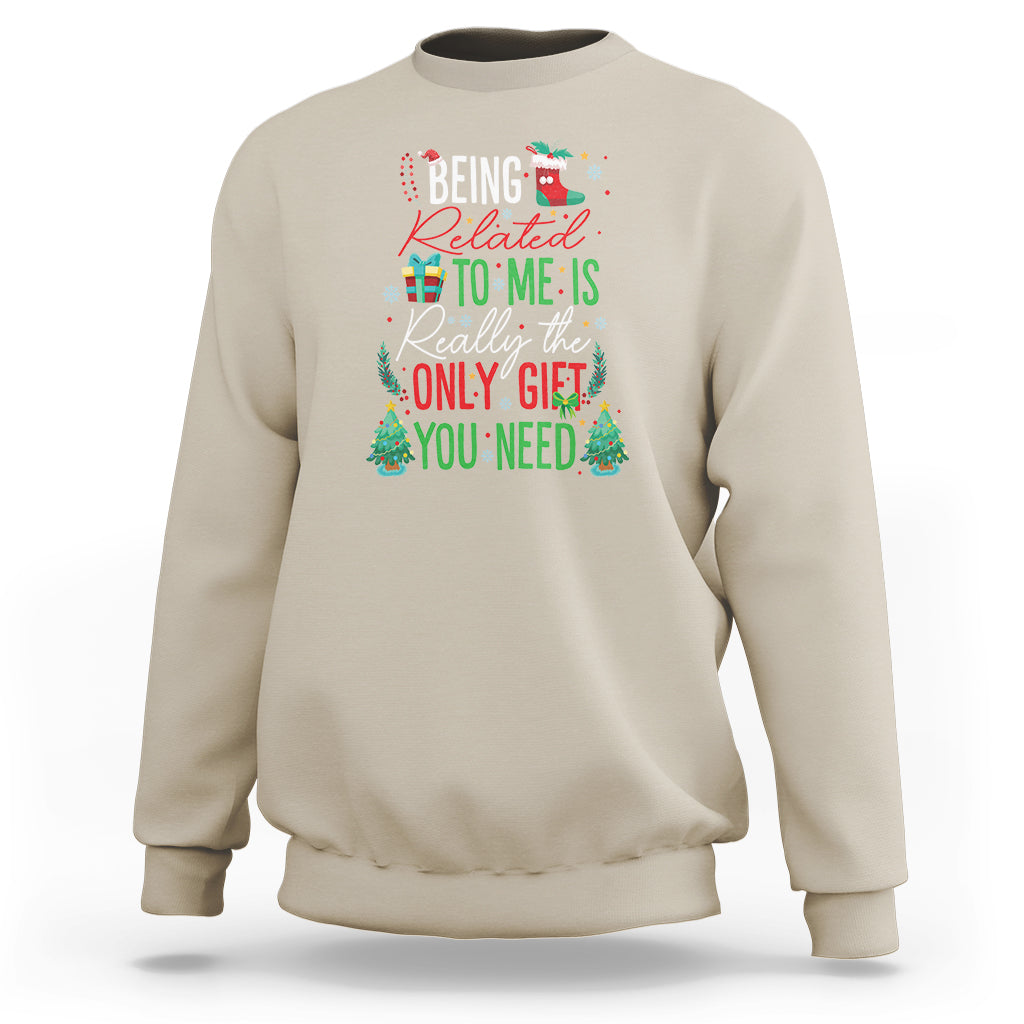Beige sand Christmas sweatshirt with colorful gift message graphic on front