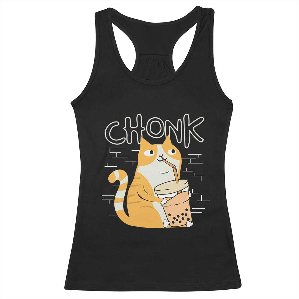 Funny Fat Cat Racerback Tank Top Chonk Drinking Bubble Tea