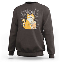 Dark chocolate sweatshirt with “CHONK” graphic of a cat drinking bubble tea
