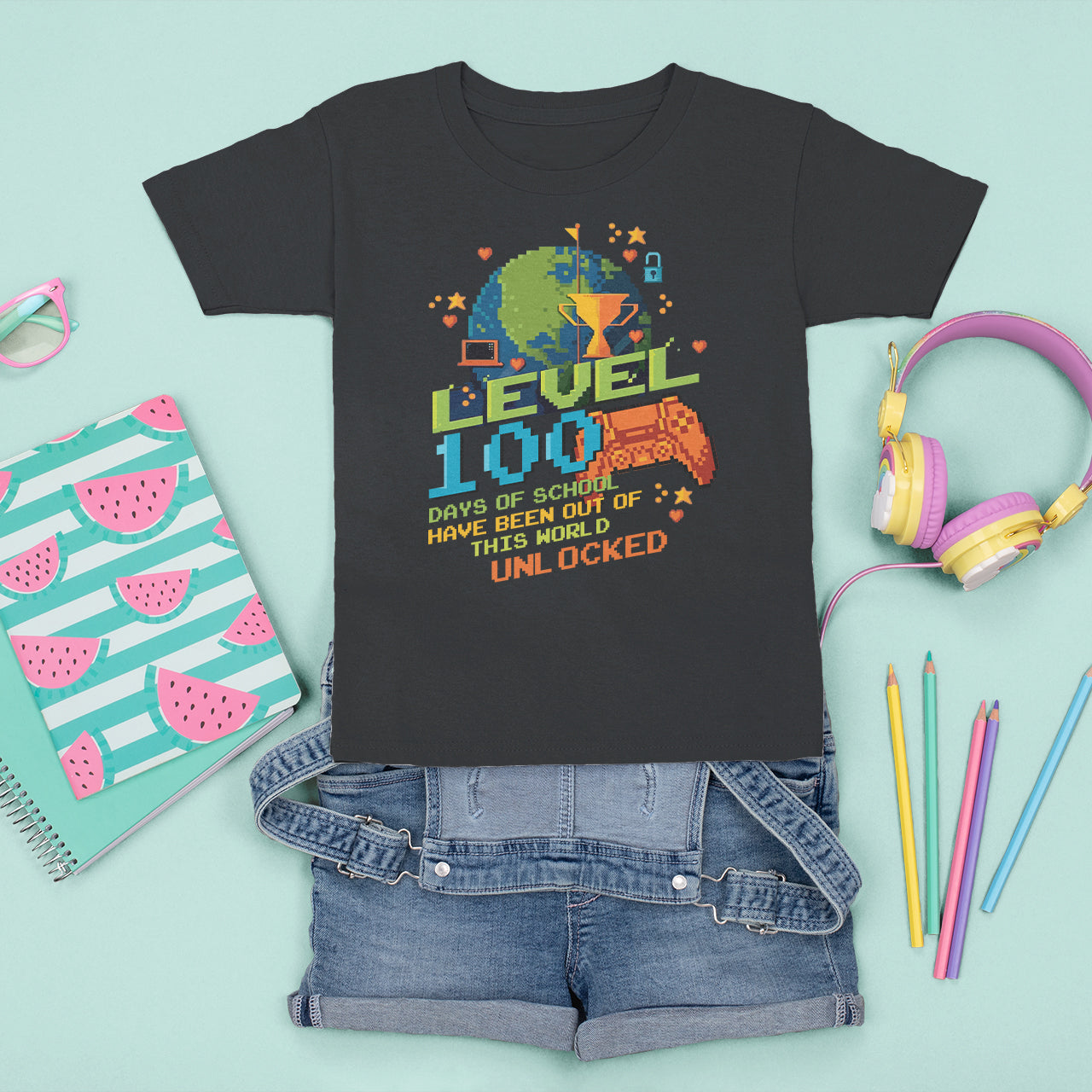 100th Day Of School T Shirt For Kid Level 100 Days Have Been Out Of This World Unlocked Gamer Outer Space - Wonder Print Shop