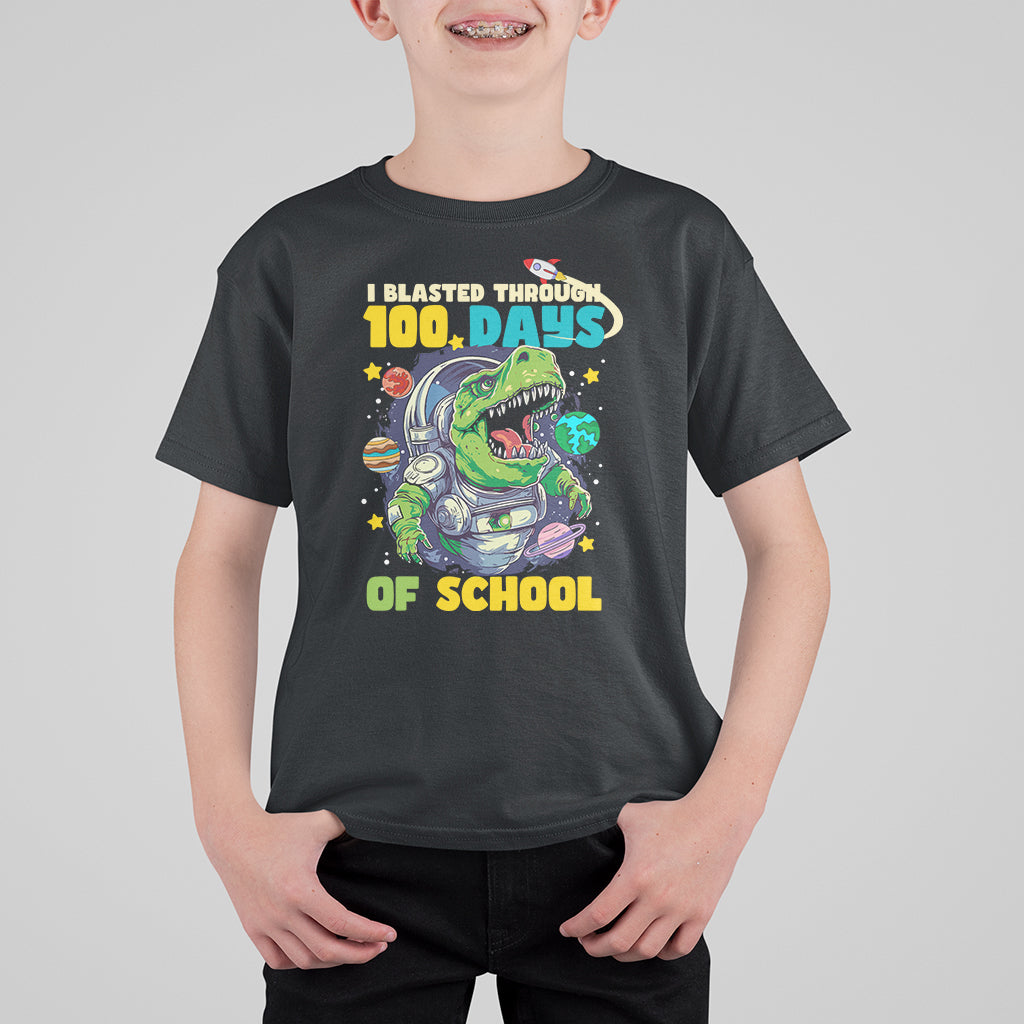 100th Day Of School T Shirt For Kid I Blasted Through 100 Days Dinosaur Astronaut - Wonder Print Shop