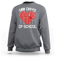 Charcoal crewneck sweatshirt with “100 DAYS OF SCHOOL” alphabet graphic on front