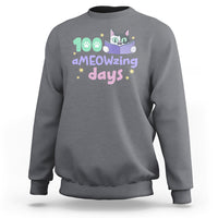Charcoal sweatshirt with "aMEOWzing days" cat reading book graphic