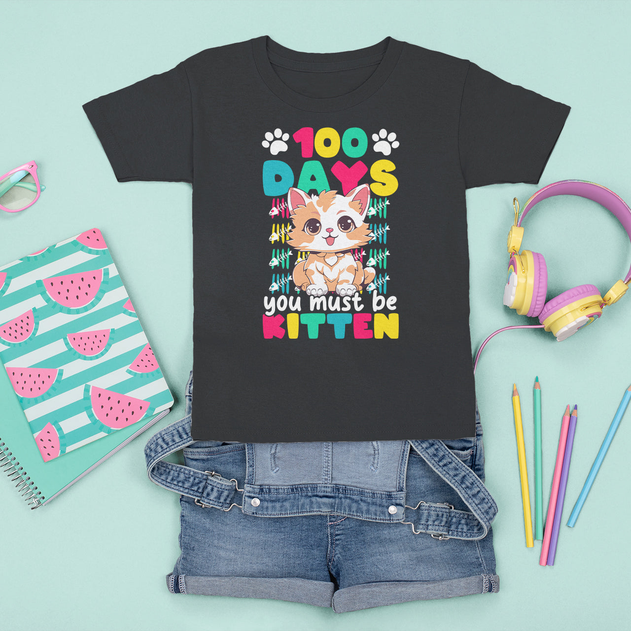 100th Day Of School T Shirt For Kid 100 Days You Must Be Kitten Cute Cat - Wonder Print Shop