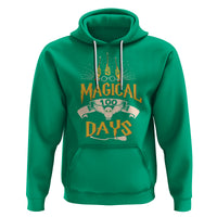 Irish green pullover hoodie with front kangaroo pocket and “MAGICAL 100 DAYS” owl graphic
