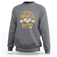 Charcoal gray crewneck sweatshirt with colorful “Magic Owl” school graphic on the back.