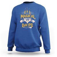 Royal blue crewneck sweatshirt with colorful “Magic Owl” school graphic on the back.