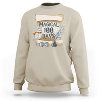 Sand crewneck sweatshirt with "MAGICAL 100 DAYS" owl graphic on front.