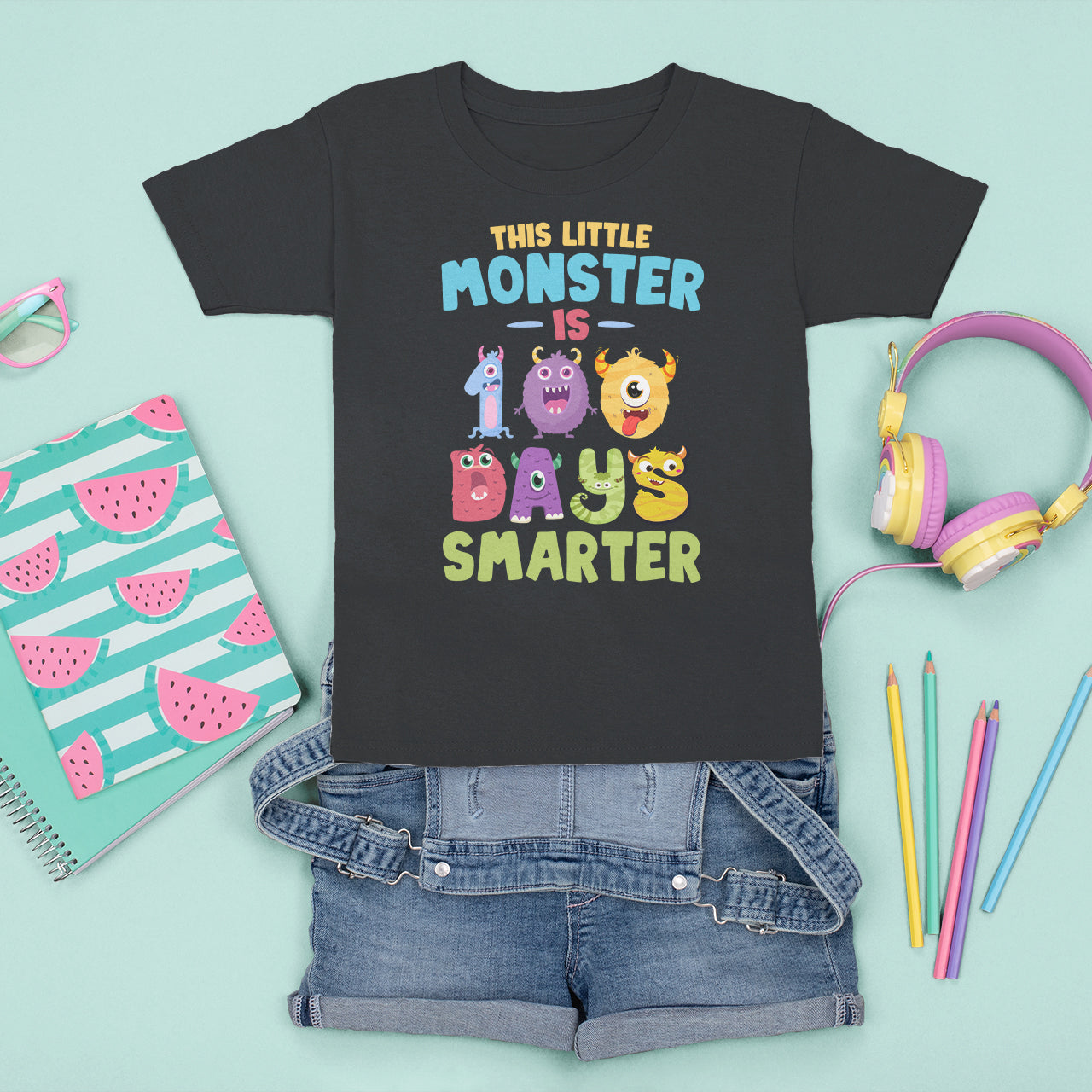 100th Day Of School T Shirt For Kid This Little Monster is 100 Days Smarter - Wonder Print Shop