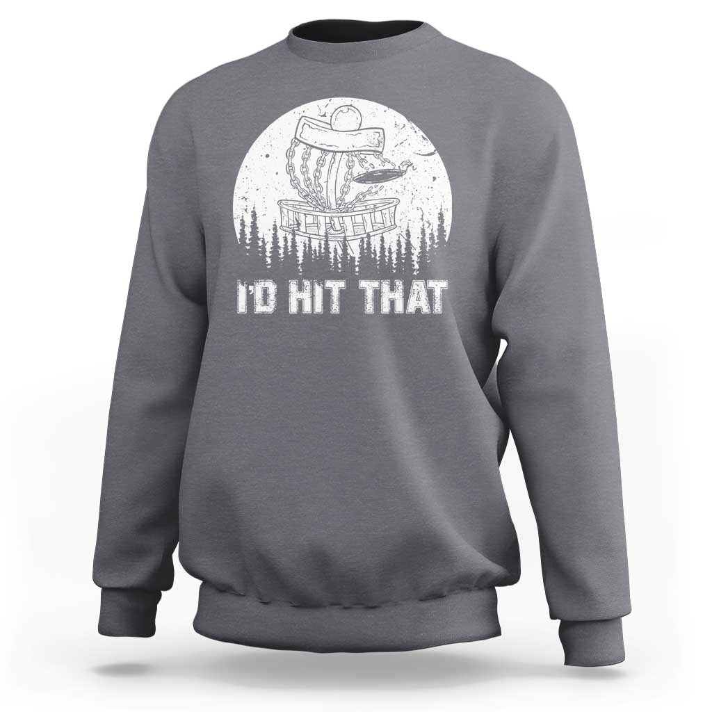 Charcoal gray crewneck sweatshirt with large white graphic print on the chest
