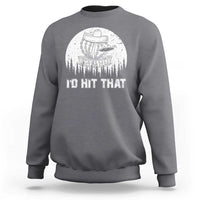 Charcoal gray crewneck sweatshirt with large white graphic print on the chest
