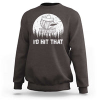 Dark chocolate crewneck sweatshirt with large white graphic print on the chest