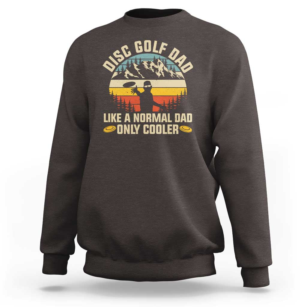 Dark chocolate men's disc golf dad sweatshirt with retro graphic text