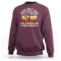 Maroon men's disc golf dad sweatshirt with retro graphic text