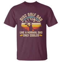 Maroon crewneck T-shirt with vintage disc golf dad graphic and banner text